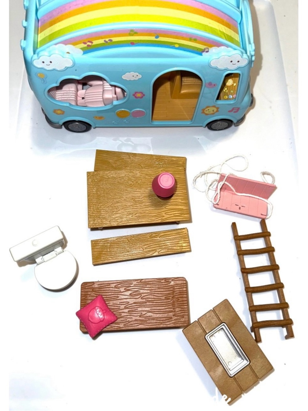 Blue Kids Bus Van Playset with furniture Accessories